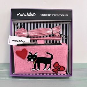 Marc Tetro Darling Heart and Cat Pink Crossbody Wallet NWT